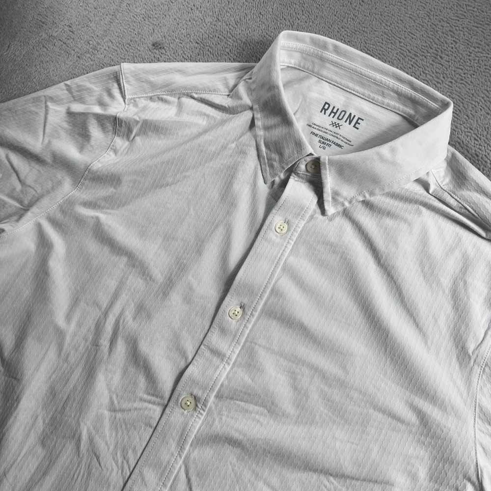 Rhone Commuter Shirt Mens Large Slim Fit White Short Sleeve Italian Fabric